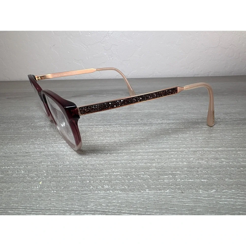 Jimmy Choo JC202 Burgundy Gradient Cat Eye Eyeglasses Crystal Rose Gold Italy‎